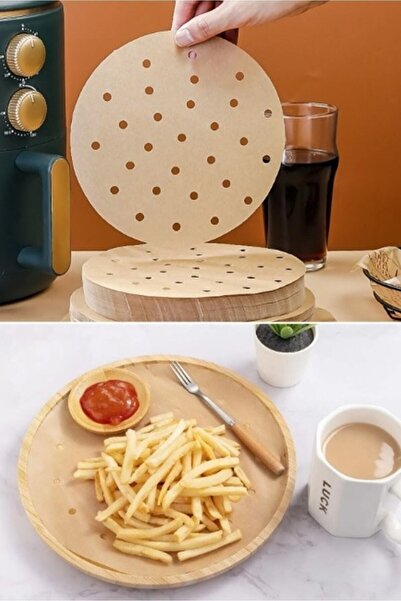 MUTLUHOME 100 Pieces of Air Fryer Baking Paper Disposable Oil-Proof Paper Round Hole Model Airfryer