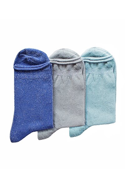 UNLIMITED LEGWEAR 3lu? Mavi/gri/lacivert Simli Ince Soket Çorap Seti