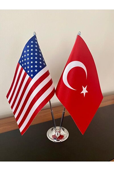 Fors Bayrak Krom Direkli  Amerika Türkiye Masa Bayrağı