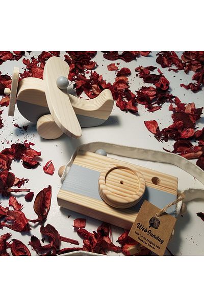aswood Wooden Handmade Baby Airplane And Toy Camera Set, Decorative, Educational Toy, Children's Toy