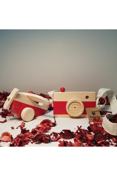 aswood Wooden Handmade Baby Airplane And Toy Camera Set, Decorative, Educational Toy, Children's Toy