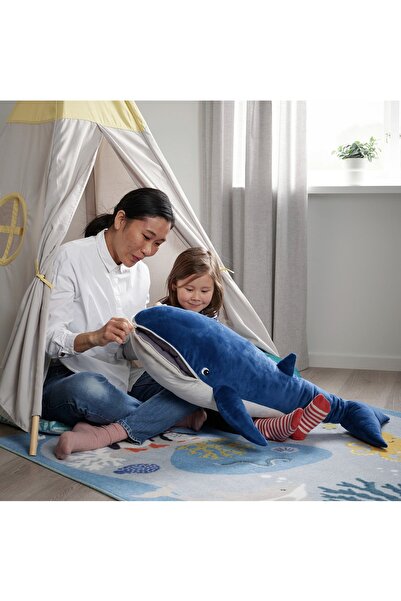 SHIVA Gift&More Blavındag Mavi Dev Balina Yöuuşak Oyuncak Iuku Ve Oyun Arkadaşk Fermuarlı Ağızlı 1 Metre Balık