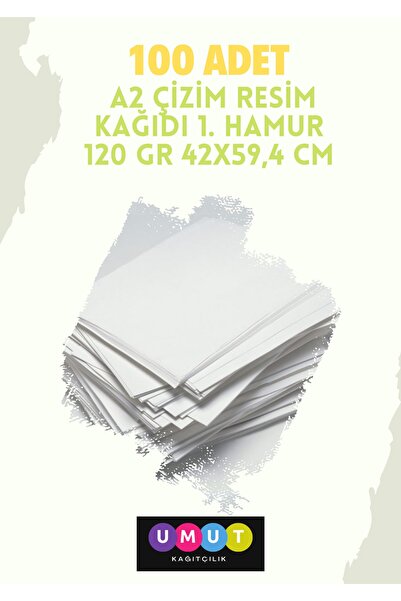 Umut ورق رسم مقاس A2 - الأول عجينة 120 جرام 42x59.4 سم 100 قطعة