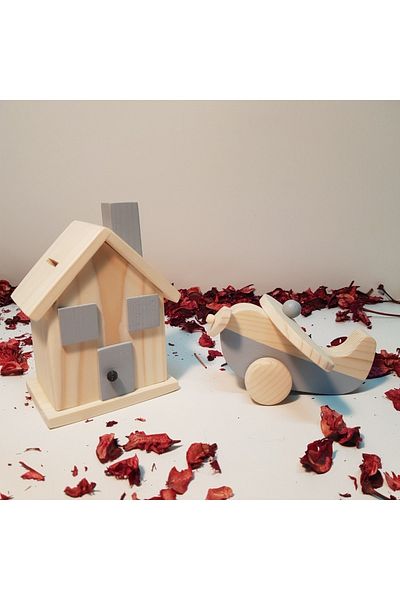 aswood Wooden Handmade Baby Plane + Piggy Bank Toy Set, Decorative Toy, Educational Toy, Children's Toy