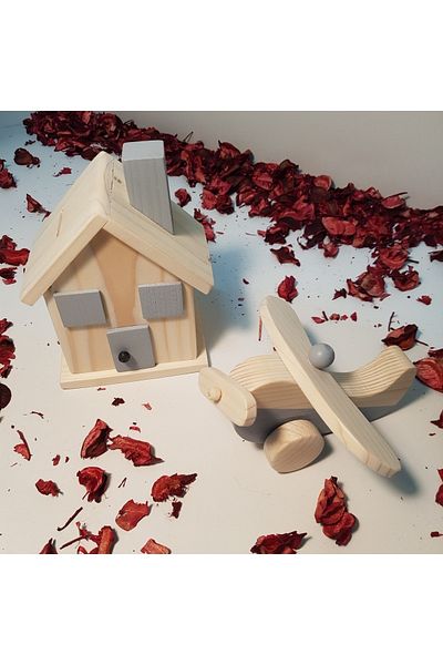 aswood Wooden Handmade Baby Plane + Piggy Bank Toy Set, Decorative Toy, Educational Toy, Children's Toy