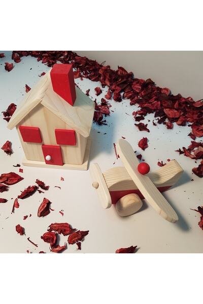 aswood Wooden Handmade Baby Plane + Piggy Bank Toy Set, Decorative Toy, Educational Toy, Children's Toy