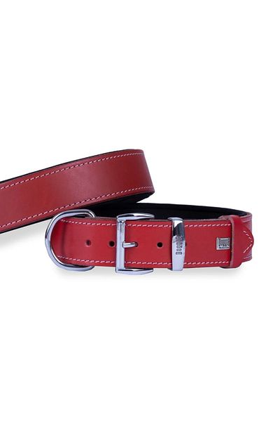 Doggie Handmade Comfortable Leather Dog Collar 4X47-55 cm Red