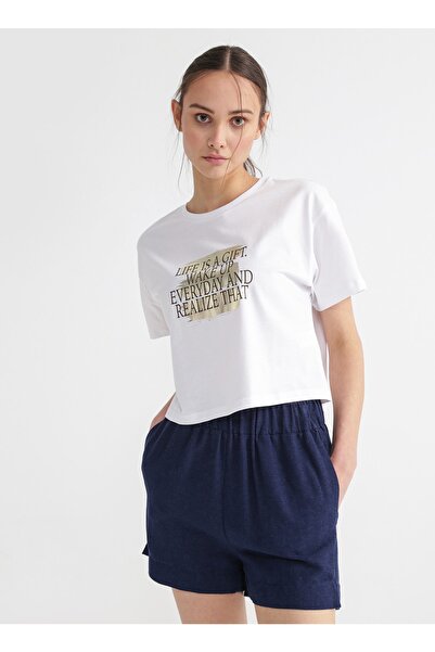 Fabrika Lastikli Bel Basic Lacivert Kadın Şort Frankı