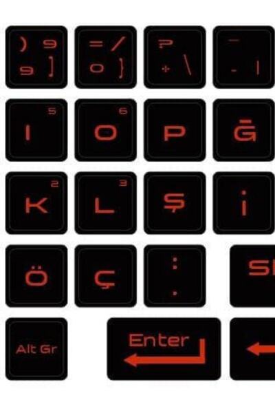 Ary Klavye Sticker, Türkçe Q Klavye Etiketi Laptop Pc Sticker Kırmızı