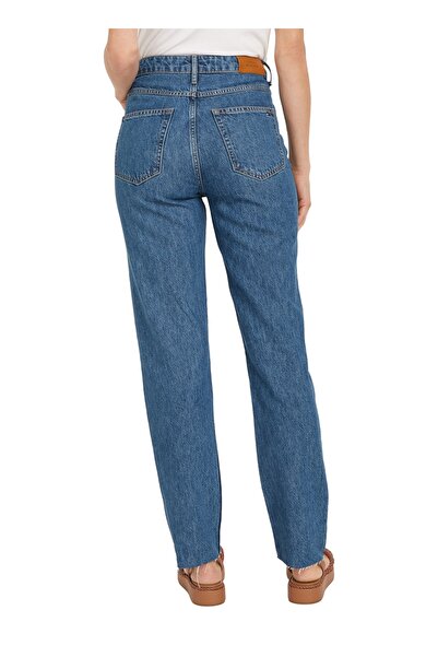 Tommy Hilfiger Normal Bel Geniş Paça Mom Fit Koyu Mavi Kadın Denim Pantolon Ww0ww381611a7