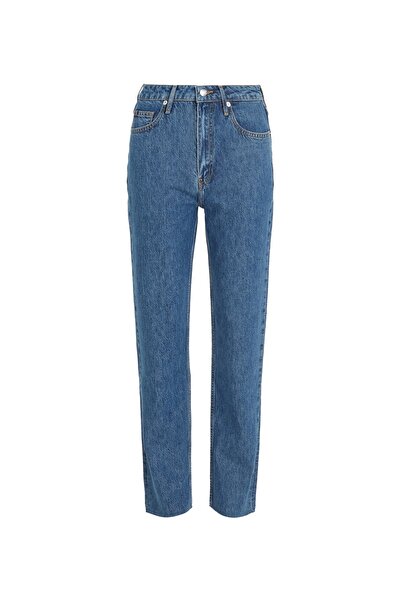 Tommy Hilfiger Normal Bel Geniş Paça Mom Fit Koyu Mavi Kadın Denim Pantolon Ww0ww381611a7
