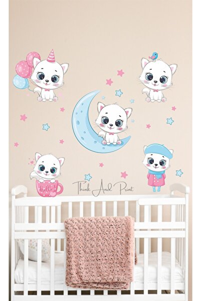 Think And Print Αυτοκόλλητο με ριγέ σχέδιο χαριτωμένης γάτας που κάθεται στο ...