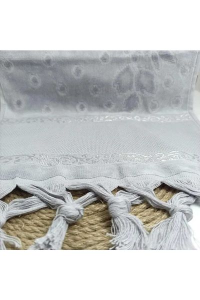 AYHOME 12 Pieces Dowry Hand and Face Towel Etamine Embroidered Gray Color Plain Plain Towel 100% Cotton 50x90