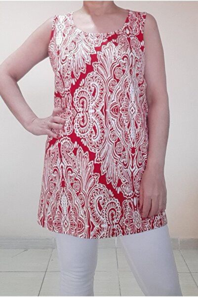 Mertcan Butik Crveno-bela Sa deznom debele naramenice Pamučni džersej Viskoza...