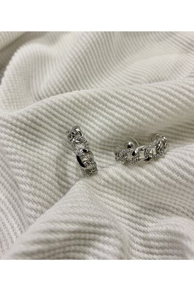 JustGAF Silver / silver color zircon stone chain motif earrings