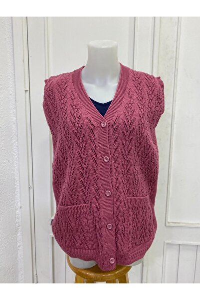 BARLAS TRİKO Houndstooth Model Winter Mother Vest with Pockets Brls-mv-kacay