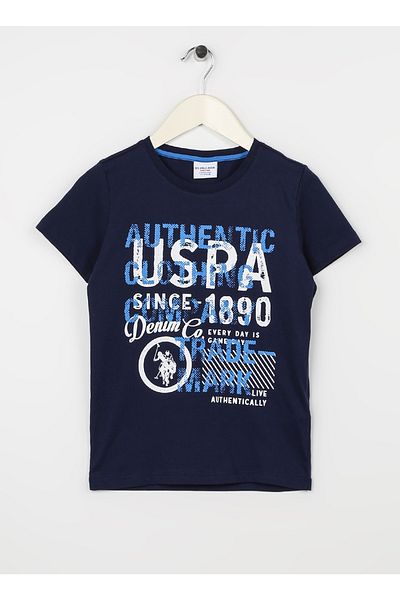 U.S. Polo Assn. Printed Navy Blue Boy's T-shirt Andkıds