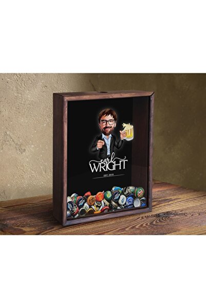 Bk Gift Kişiye Özel Karikatürlü Bira Kapağı Koleksiyonu Ahşap Kumbara, Sevgil...