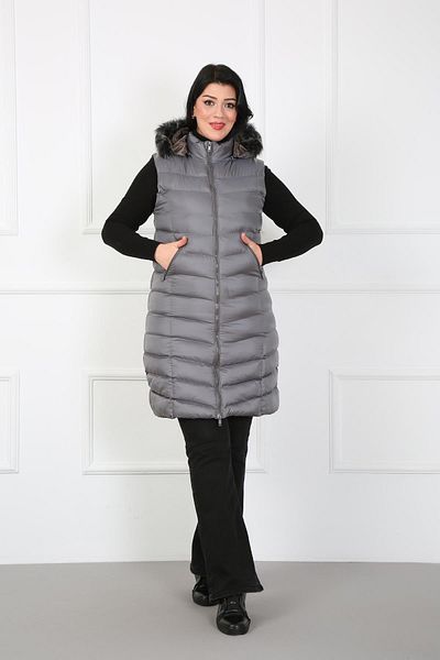 By Alba Collection Women's Gray Long Large Size Padded Vest