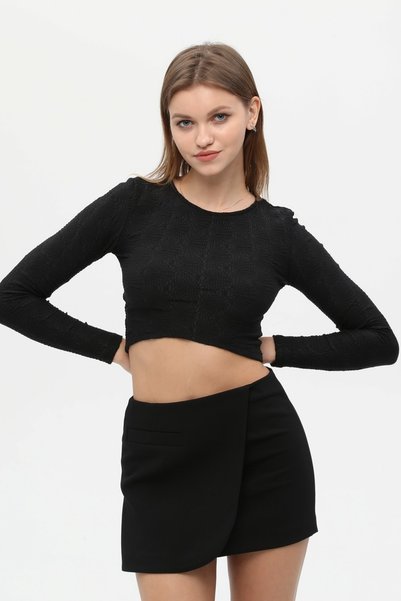 MJORA Crop-top cu textura neagră