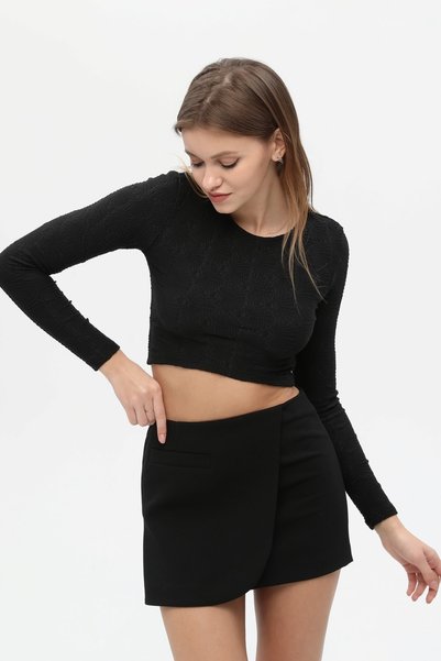 MJORA Crop-top cu textura neagră