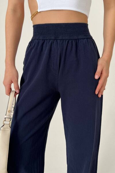 TheNeva Qustyle Women's Knitted Belt Trousers Navy Blue