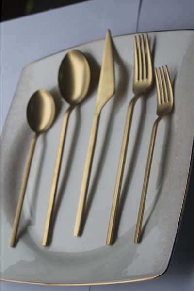 ÖZ Dmr Life Diamond Matte Gold Fork Spoon Set 60 Pieces for 12 People
