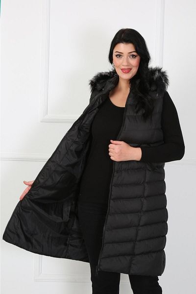 By Alba Collection Women's Black Long Plus Size Padded Vest