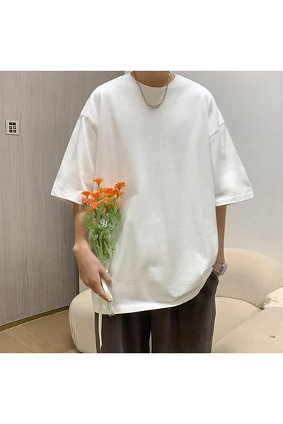 Gofeel Harajuku Unisex Oversize T-Shirt - Plain White, Patternless