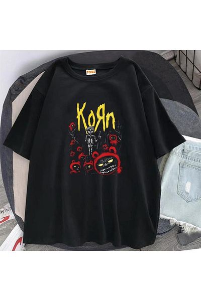 Touz Rock Series Korn Αφίσα Μαύρο Unisex Oversize μπλουζάκι
