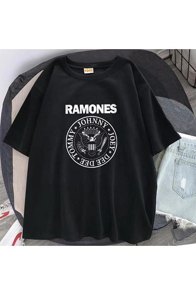 Touz Rock Series Ramones Logo Μαύρο μπλουζάκι Unisex Oversize