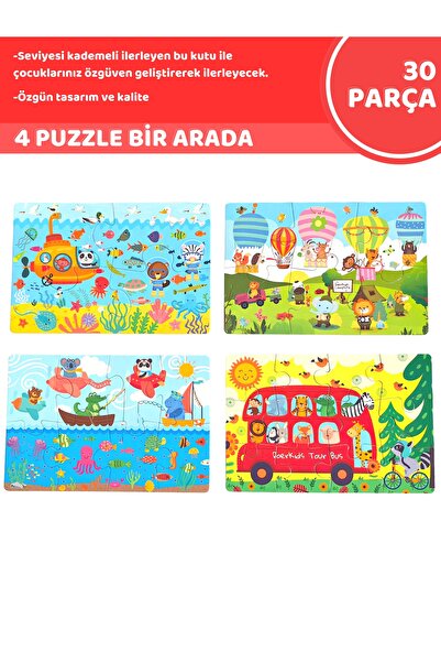 DoerKids Kademeli Taşıtlar Puzzle | Eğitici Puzzle 30 Parça 4 In 1 Puzzle. 2 Yaş