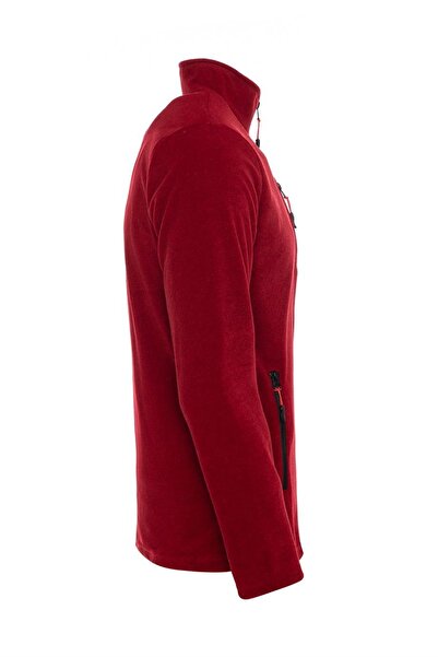 MAXIMILLIAN Erkek Polar Kırmızı Renk 3 Cepli Fermuarlı Bato Yaka Outdoor Polar
