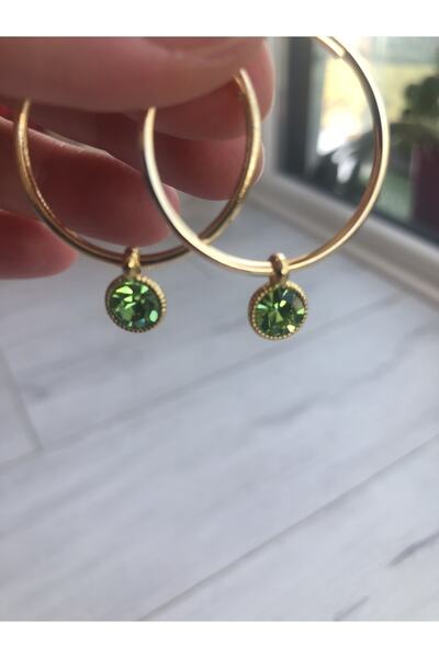 byebruketenci حلق ذهبي مع تفاصيل حجر الزركون الأخضر