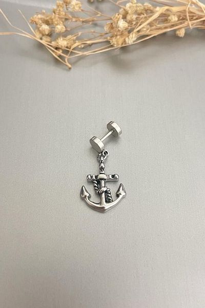 Jaida Moda Unisex Silver Gothic Anchor Figured Dangle Steel Earrings