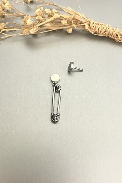 Jaida Moda Unisex Gümüş Gotik Çengelli Iğne Figürlü Sallantılı Çelik Küpe