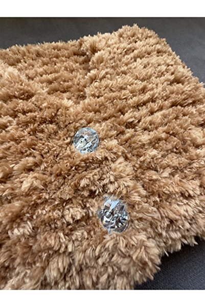 ORGANICMIRA Bebek Peluş Yelek Kahverengi Taşlı Düğmeli Çocuk Süveter Yumuşak ...