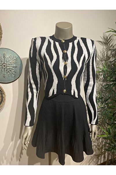 sade boutiqque Vatkalı Zebra Desenli Ceket