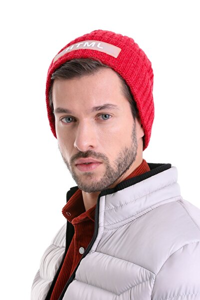 Hatemoğlu قبعة صغيرة محبوكة من القطن باللون الأحمر للرجال