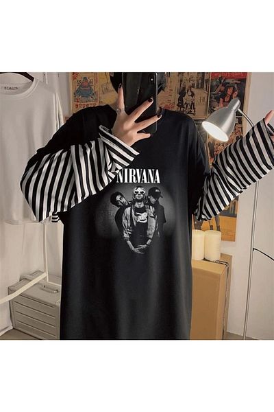 Touz Nirvana Artists εμπριμέ μανίκια Unisex μαύρο μπλουζάκι
