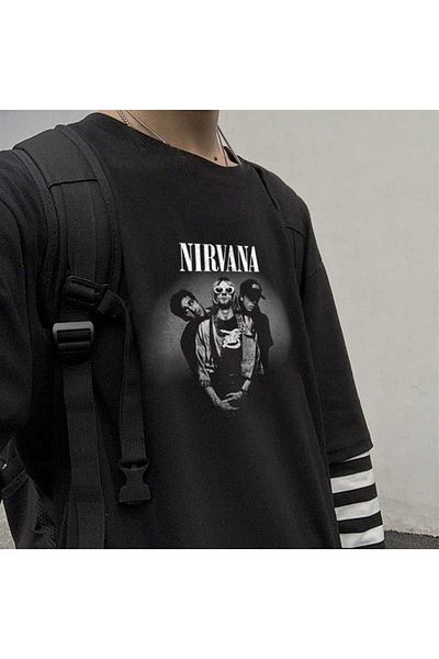 Touz Nirvana Artists εμπριμέ μανίκια Unisex μαύρο μπλουζάκι