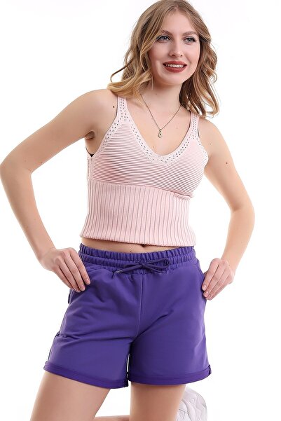 Deafox Μωβ ελαστικό βαμβακερό σορτς με χτενισμένη τσέπη μέσης