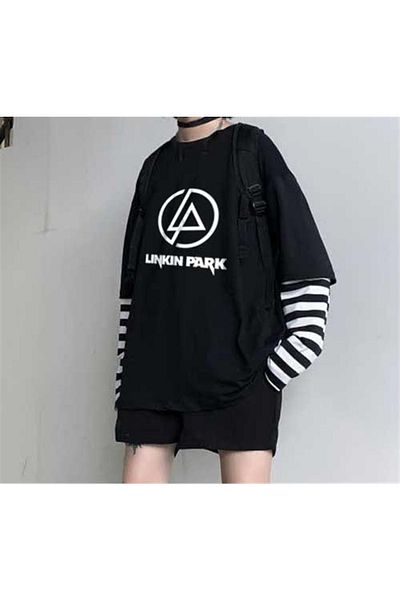 Touz Linkin Park Logo Printed Unisex Black T-shirt - Fake Sleeves