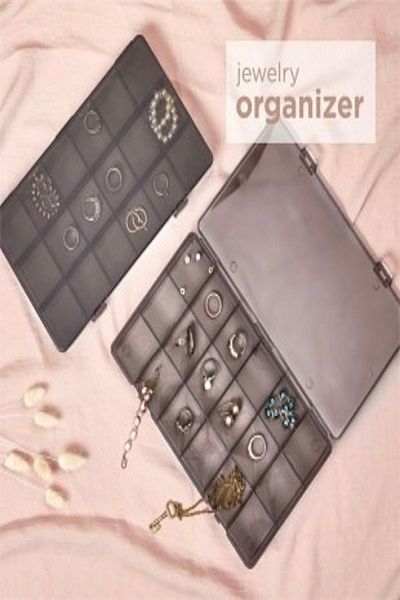 Bayev 4 Pieces Smoked 18 Compartments Necklace Ring Jewelry Box with Lid Sewing Box Organizer Box