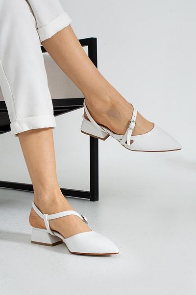 MissPapatya Boey White Skin Fabric Belt Detail Women's Ballet Shoes