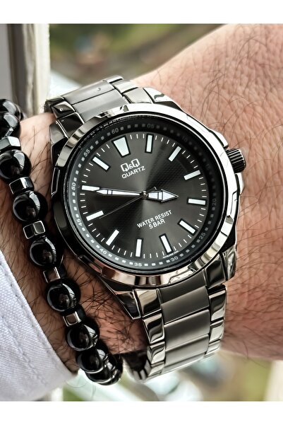 Q&Q Brand Steel Strap, Waterproof, Silver Color Men's Wristwatch+bracelet