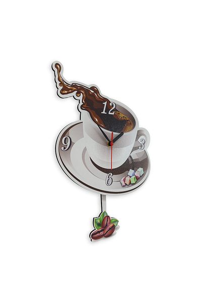 CajuArt Coffee Cup Illustrated Swinging Pendulum Kitchen Wall Clock