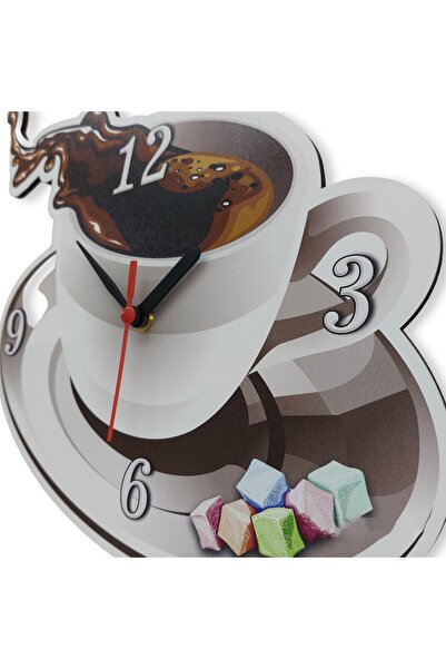 CajuArt Kahve Fincan Resimli Sallanan Sarkaçlı Mutfak Duvar Saati