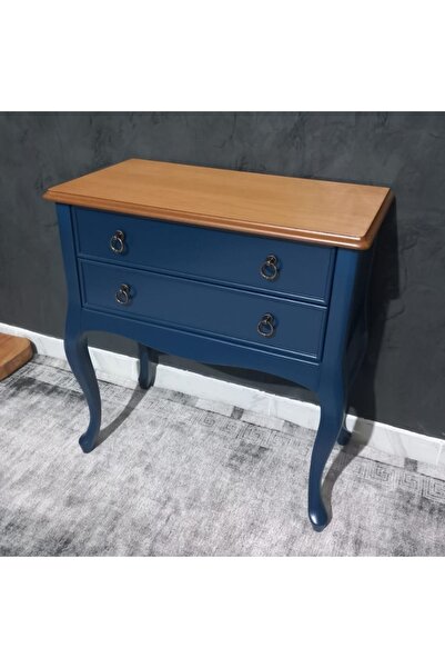 ROYS AHŞAP L3540 Lacivert Üstü Naturel Çift Çekmeceli Komodin Telefonluk
