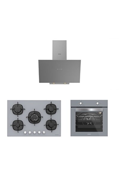 Silverline 3'lü Gri Cam Ankastre Set (3481 Flam 60 Gri+cs5365s01+bo65e1s01)